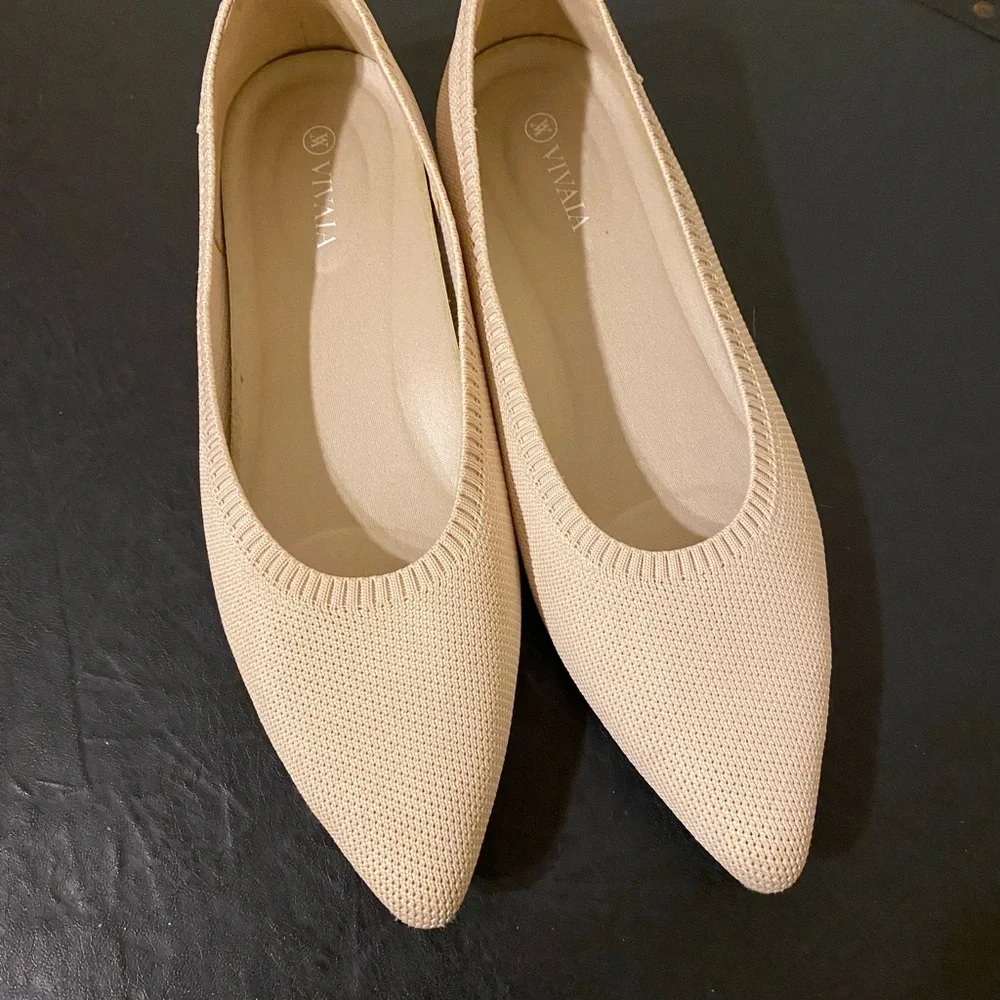 Elegant Viviana Beige/Cream Knit Pointed Toe Slip- on Comfy Cozy Flats for Women - Picture 10 of 13